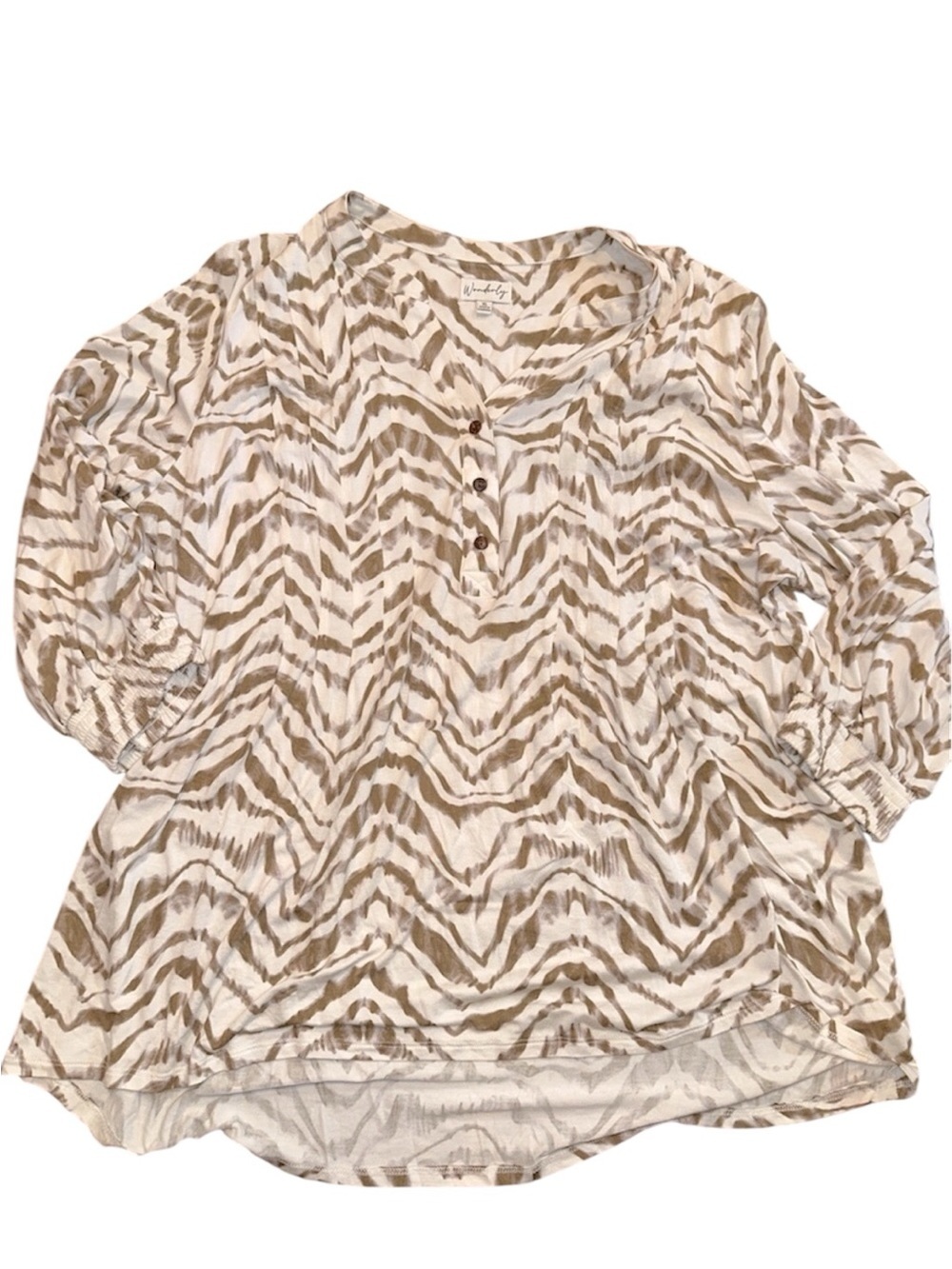Wonderly Neutral Zebra-Print Henley XLarge